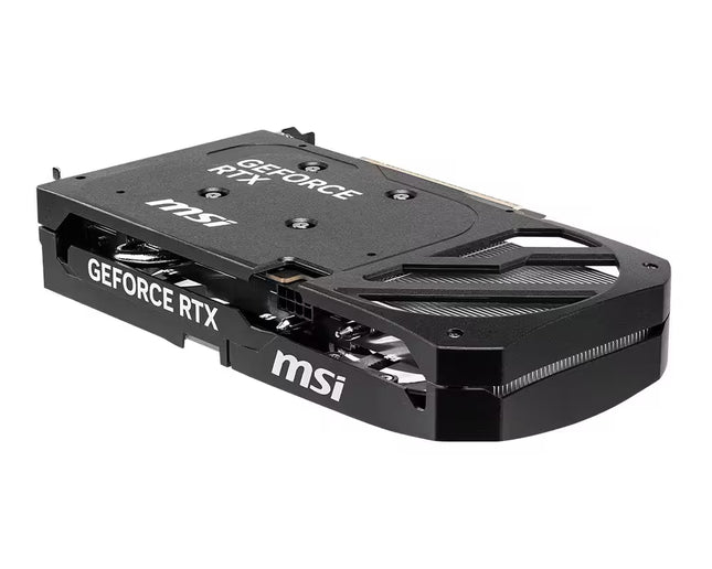 MSI GeForce RTX graphics card with a black dual-fan cooling shroud, featuring white MSI and GeForce RTX branding on a clean white background.