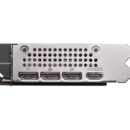 Computer graphics card with multiple ports on a white background