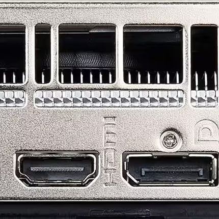 Rear I/O bracket view of the MSI graphics card, showing the display connectivity ports including three DisplayPort connections and one HDMI port.