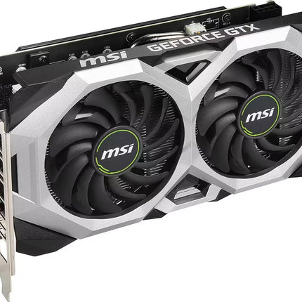 High-angle view of the MSI GeForce GTX graphics card, showing the top edge with the 'MSI' and 'GeForce GTX' branding alongside the PCB structure.