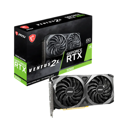 MSI GeForce RTX graphics card and packaging on a white background