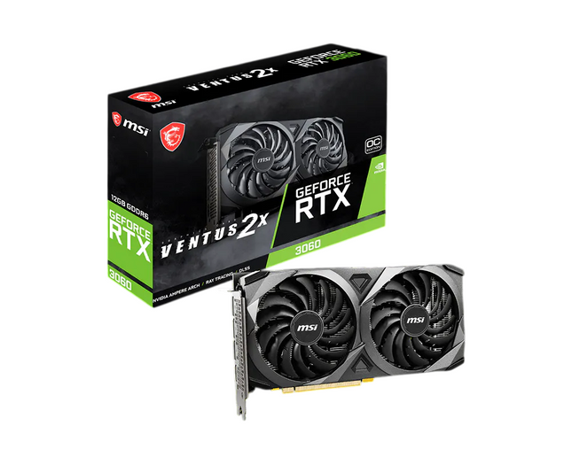MSI GeForce RTX graphics card and packaging on a white background