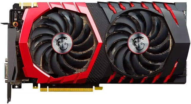 Graphics card with red and black design on a white background