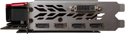 Computer graphics card with multiple ports on a black background