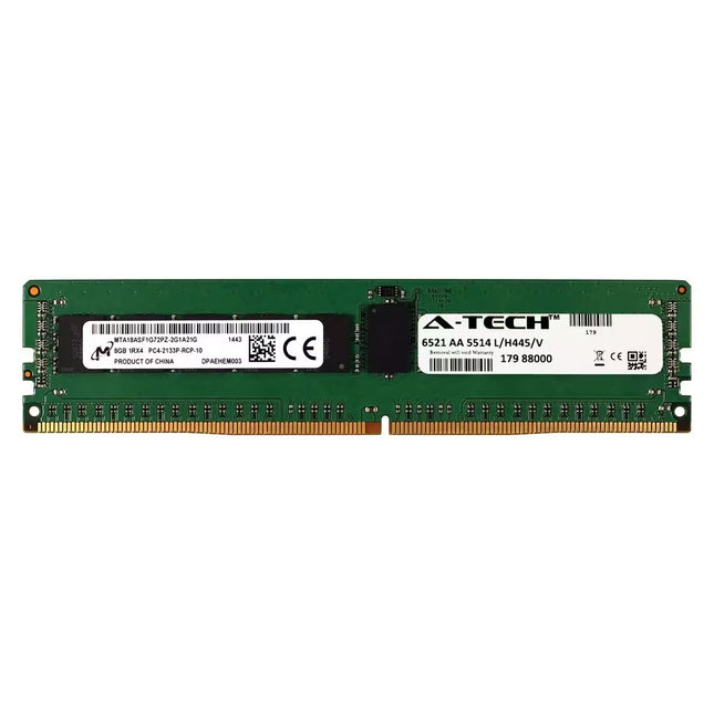 An A-Tech 8GB DDR4 2133MHz desktop RAM stick with visible specifications stickers on a green circuit board.