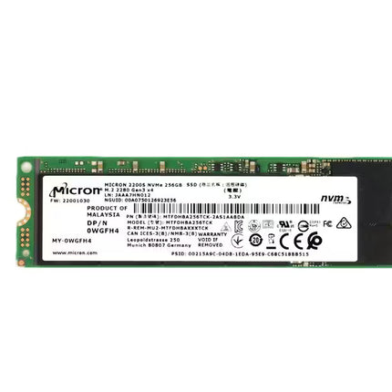 Micron 2200S 256GB M.2 NVMe SSD with product label and M.2 2280 form factor on a white background