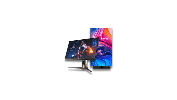 Two computer monitors on a white background