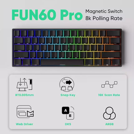 MonsGeek FUN60 Pro HE Rapid Trigger Wired RGB Gaming Keyboard – 16K Scan Rate SP Glare Magnetic Switch Shine-Through (Black)