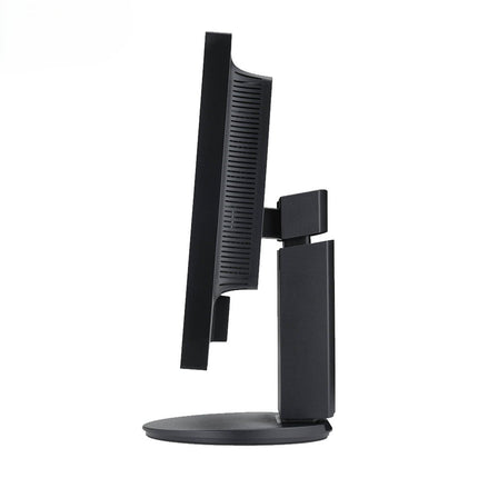Black computer monitor stand on a white background