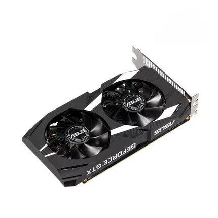 ASUS GeForce GTX graphics card with a black dual-fan cooling system and white branding details, shown on a plain white background.