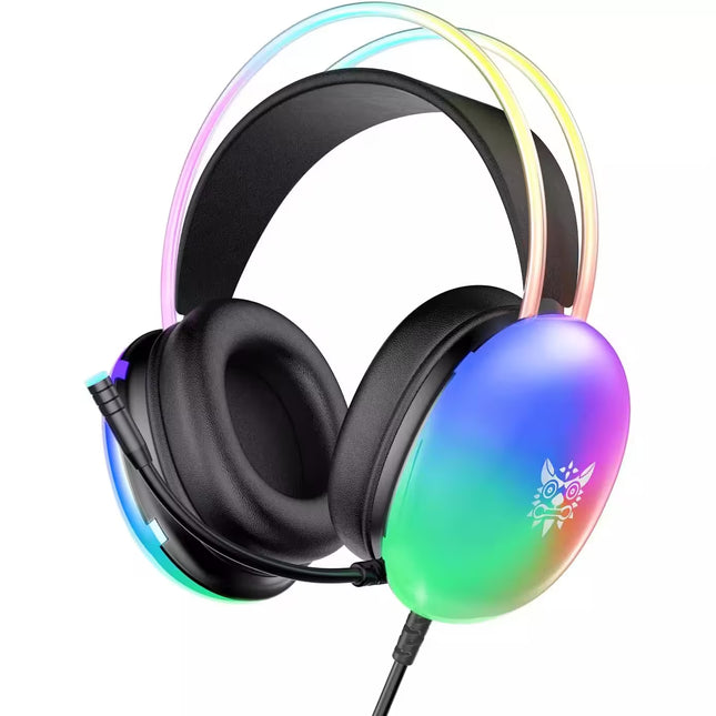 Gaming headset with RGB lighting on a white background