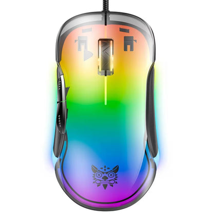 Gaming mouse with rainbow gradient on a white background