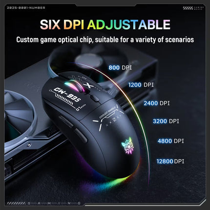 Gaming mouse with DPI settings on a dark background