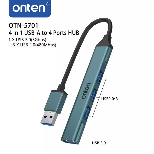 4-in-1 USB-A to 4-ports HUB with onten branding on a white background