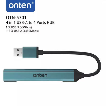 4-in-1 USB-A to 4-ports HUB with onten branding on a white background