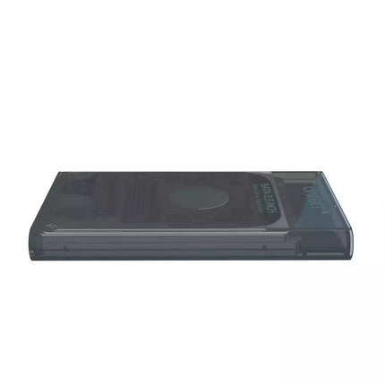 Side profile of the slim ONTEN UHD2 external HDD enclosure with a transparent housing and compact portable design.
