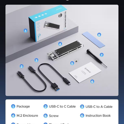 Packing list of computer hardware components on a gray background