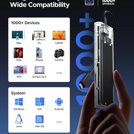 Product with compatibility features on a dark background
