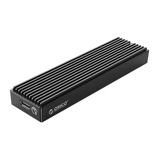 Black Orico external hard drive enclosure on a white background