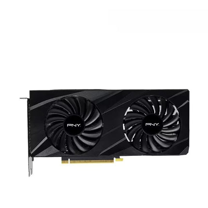 A black NVIDIA PNY graphics card with a dual-fan design, featuring a gold PCI-E connector at the bottom, shown against a plain white background.