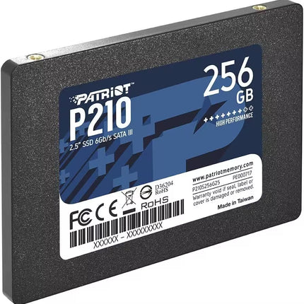 Patriot P210 256GB SSD in a black 2.5" form factor with a blue and white label.