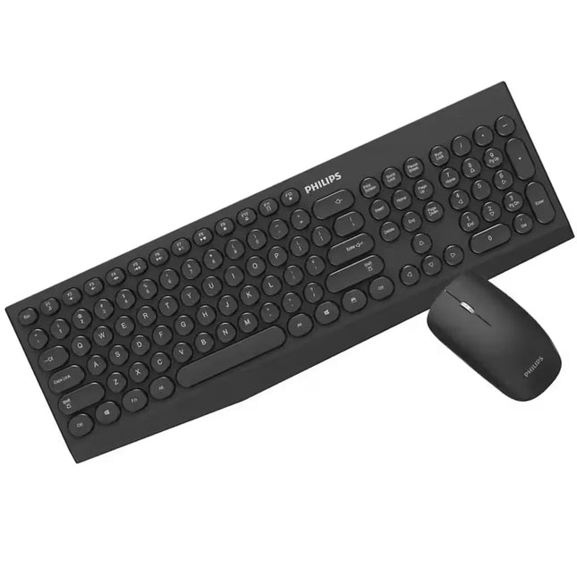 Black Philips keyboard and mouse set on a white background