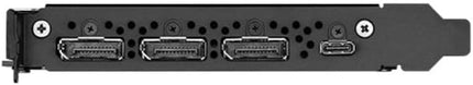 Computer graphics card with multiple ports on a black background