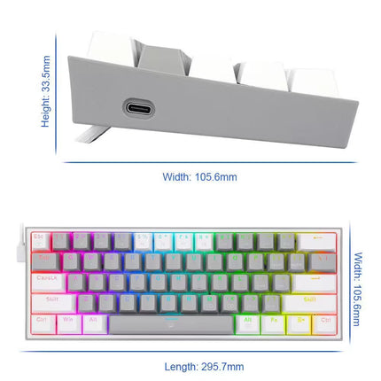 Keyboard with measurements on a white background