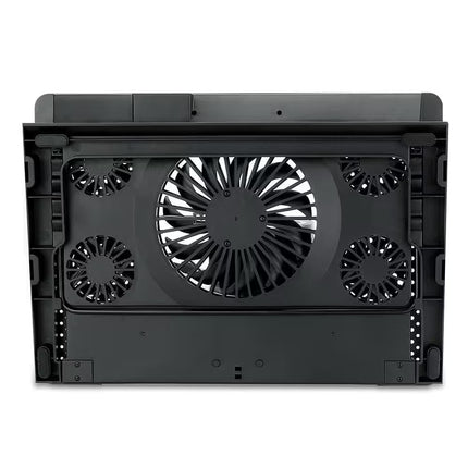 Black computer case bottom panel with multiple cooling fans, shown on a plain white background.