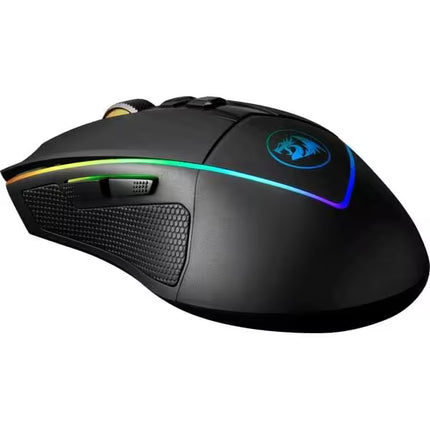 Black gaming mouse with RGB lighting on a white background
