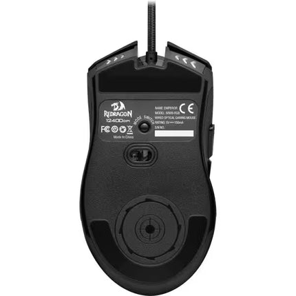 Black gaming mouse with visible branding on a white background