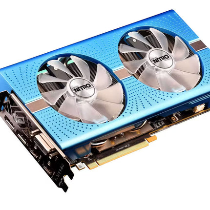 NVIDIA graphics card with dual fans on a white background