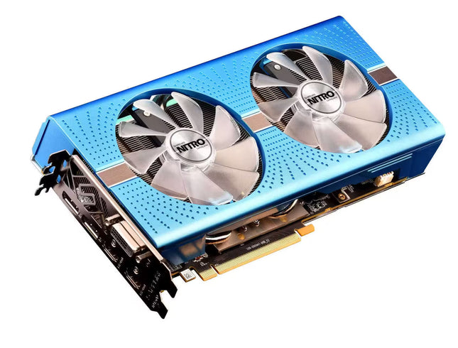 NVIDIA graphics card with dual fans on a white background