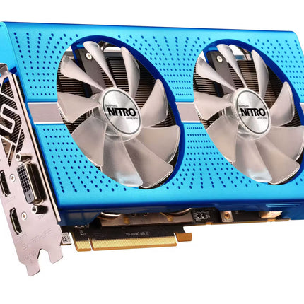 GPU with dual fans labeled 'Nitro' on a white background