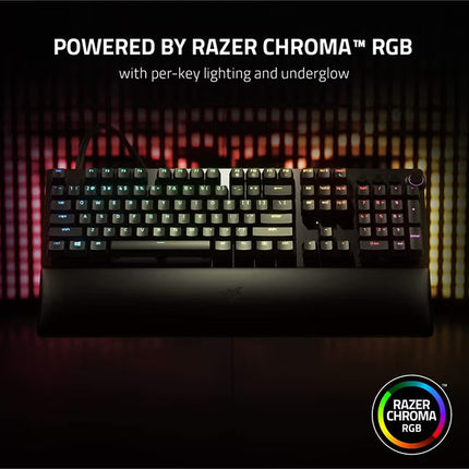 Razer Chroma RGB keyboard with colorful backlighting in a dark setting