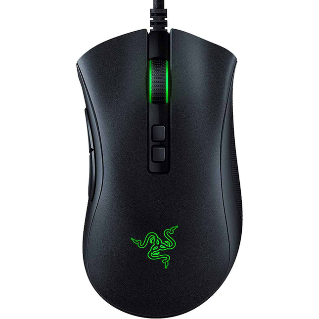 Black gaming mouse with Razer logo on a white background