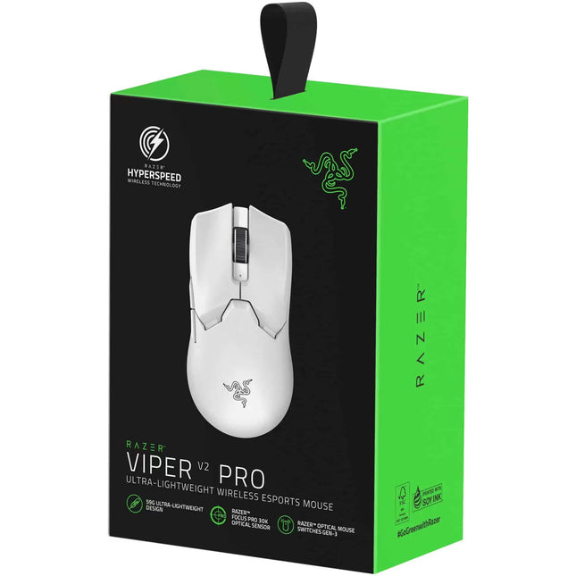 Razer Viper V2 Pro gaming mouse packaging with green and black design