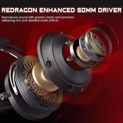 Redragon enhanced 50mm driver with text on a red background