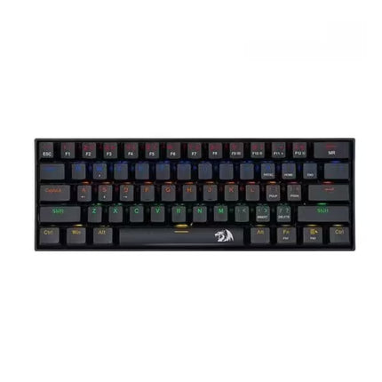 Black mechanical keyboard with RGB lighting on a white background