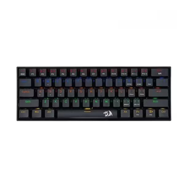 Black mechanical keyboard with RGB lighting on a white background