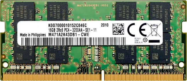 Computer memory module with label on a green background