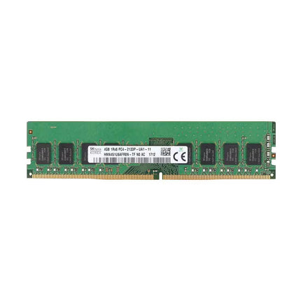 An SK Hynix 4GB DDR4 desktop RAM stick with a white specification label on a solid white background.