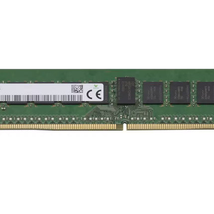 A green RAM memory module with black integrated chips and a white label, shown horizontally on a plain white background.