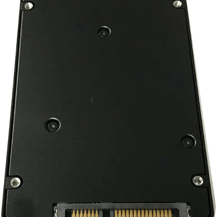 Bottom view of a Samsung 2.5-inch SATA III internal SSD, showing the plain black metal enclosure, mounting screws, and SATA data and power connectors. Displayed on a white background.