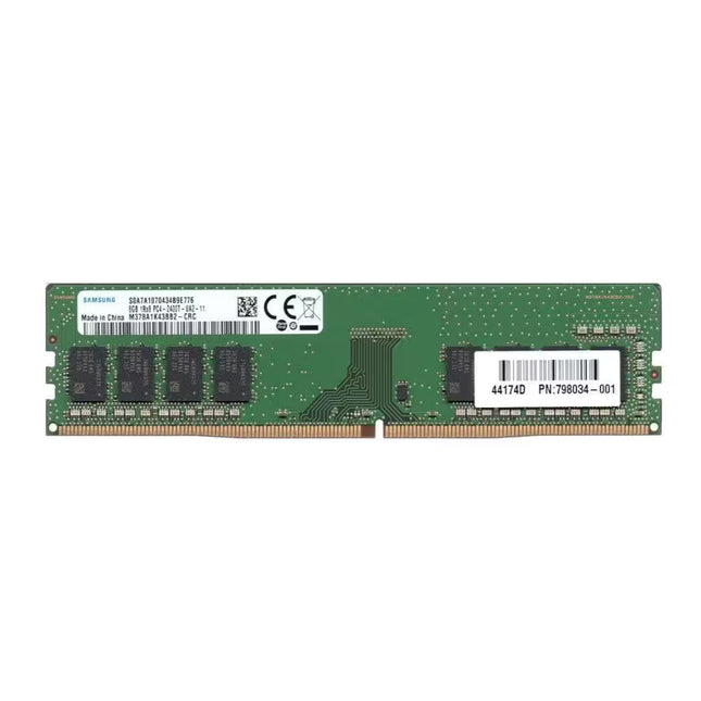 A Samsung DDR4 RAM module with a green circuit board, four black memory chips, and gold-plated contacts on a plain white background.