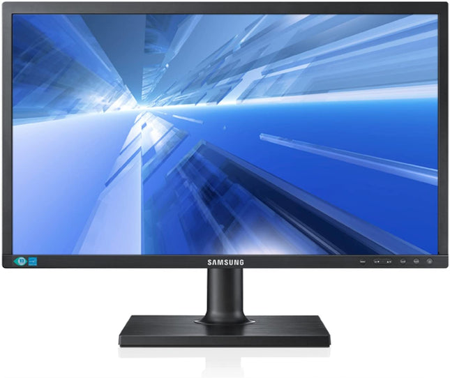 Samsung monitor with a blue abstract background on the screen