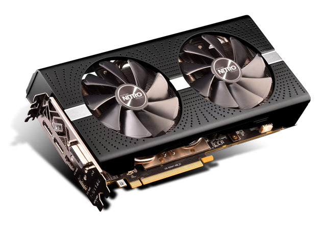 Graphics card with two fans on a white background