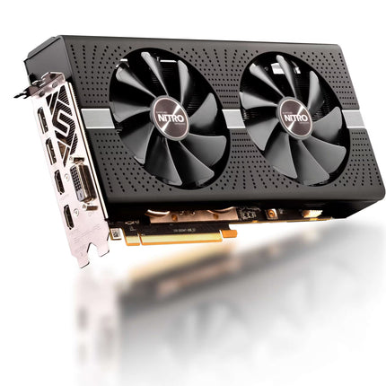 Gaming graphics card with dual fans on a white background