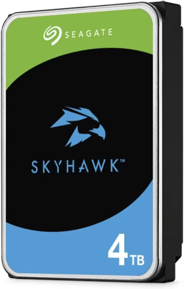 Seagate SkyHawk 4TB hard drive with green, black, and blue design