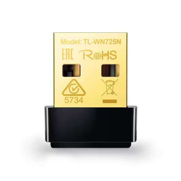 Small electronic device with gold label on a white background